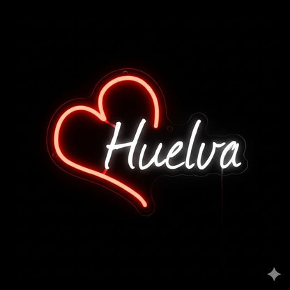 Elije tú Letrero personalizado de Neón LED con Corazón, Ciudades de España y Portugal, Decoración de Pared, Luz Roja y Blanca, metacrilato, alimentación 12 v medidas desde 35cm
