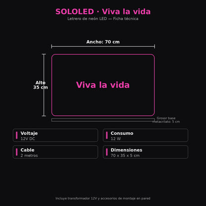 SOLOLED Neon Personalizado viva la vida, Cartel LED Decoración Pared Letrero Neon Luminoso Letras Luce Personalizadas Nombre Carta para Boda Cumpleaños Fiestas Bar Tiendas 70cm aproximadamente 12v