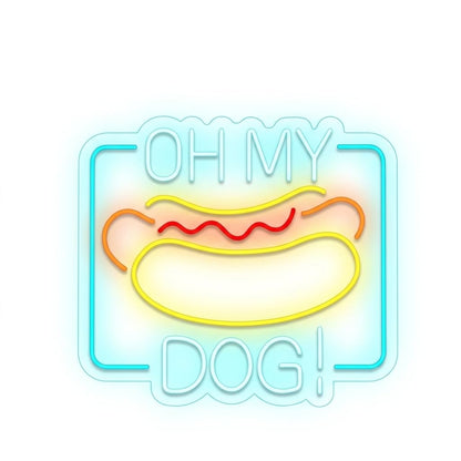 Letrero Neón hotdog Open, Luz neón LED, Multicolor, Decoración de Pared con base metacrilato transparente, cadena, cable de 1.5 m y alimentación 12 v medidas 55x55 cm
