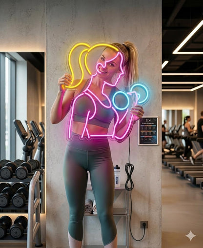 soloLED Letrero GYM MUJER WOMAN PESAS Cartel Luminoso LED Escaparate, Decoración de Pared en Metacrilato, Luz Brillante, aproximadamente 60cm alimentación 12v