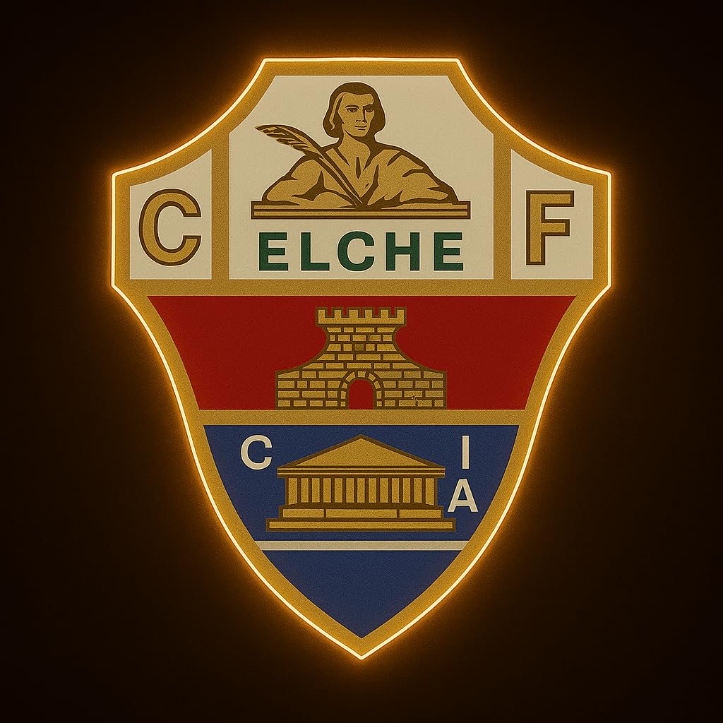 Elche REGALOS Escudo Fútbol, Emblema Deportivo, Diseño Dorado LIGA DE FUTBOL elche liga de futbol medidad 40x30 cm metacrilato neon,vinilo