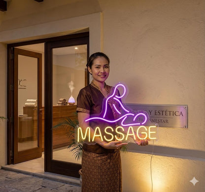 soloLED Letrero masage spa Cartel Luminoso LED Escaparate, Decoración de Pared en Metacrilato, Luz Brillante, aproximadamente 60cm alimentación 12v