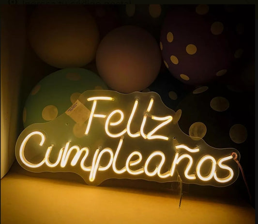 Letrero LED Neón 'Feliz Cumpleaños', Luminoso Decorativo para Fiestas, Luz Cálida