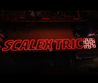Cartel LED de Neón Decorativo Scalextric, Iluminación para Pared medidas 180cm x60 cm en 2 metacrilatos 12 v