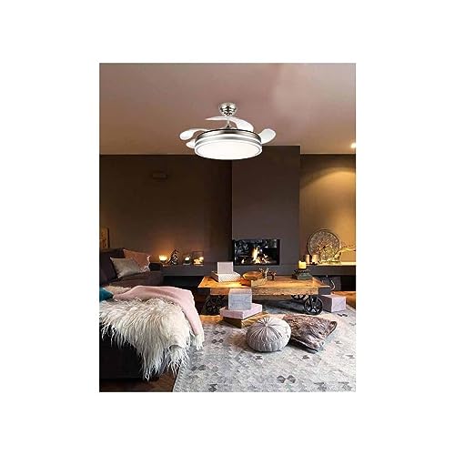 FABRILAMP - Ventilador de Techo con Luz LED 59W | Motor DC Modelo BAYOMO | 4 Aspas Retráctiles | 3 Tonalidades | 6 Velocidades | Control Remoto | Temporizador | Silencioso, Blanco, Mediano