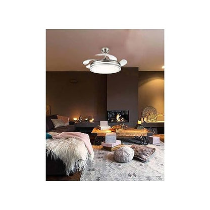 FABRILAMP - Ventilador de Techo con Luz LED 59W | Motor DC Modelo BAYOMO | 4 Aspas Retráctiles | 3 Tonalidades | 6 Velocidades | Control Remoto | Temporizador | Silencioso, Blanco, Mediano