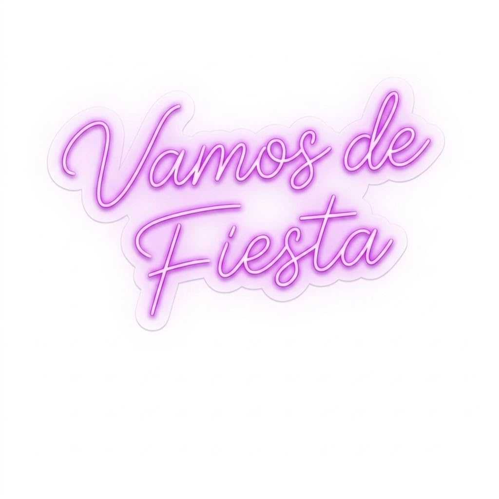 Letrero Neón de Vamos de Fiesta, Luz neón LED, Rosa, Decoración de Pared con base metacrilato transparente, cadena, cable de 1.5 m y alimentación 12 v medidas 60x45 cm