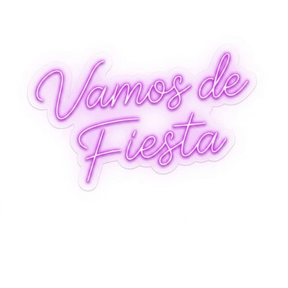 Letrero Neón de Vamos de Fiesta, Luz neón LED, Rosa, Decoración de Pared con base metacrilato transparente, cadena, cable de 1.5 m y alimentación 12 v medidas 60x45 cm