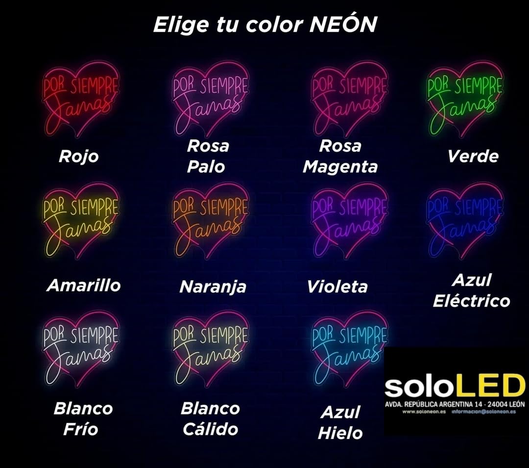 Letrero LED Neón 'Por Siempre Jamás', Luz en Rosa y Amarillo, 60 x 60 cm, Decoración de Pared para Bodas