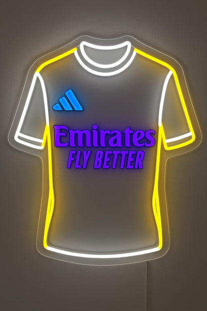 Lámpara Decorativa de Pared, Diseño de Camiseta de Fútbol, Luz Neón Blanca y Amarilla