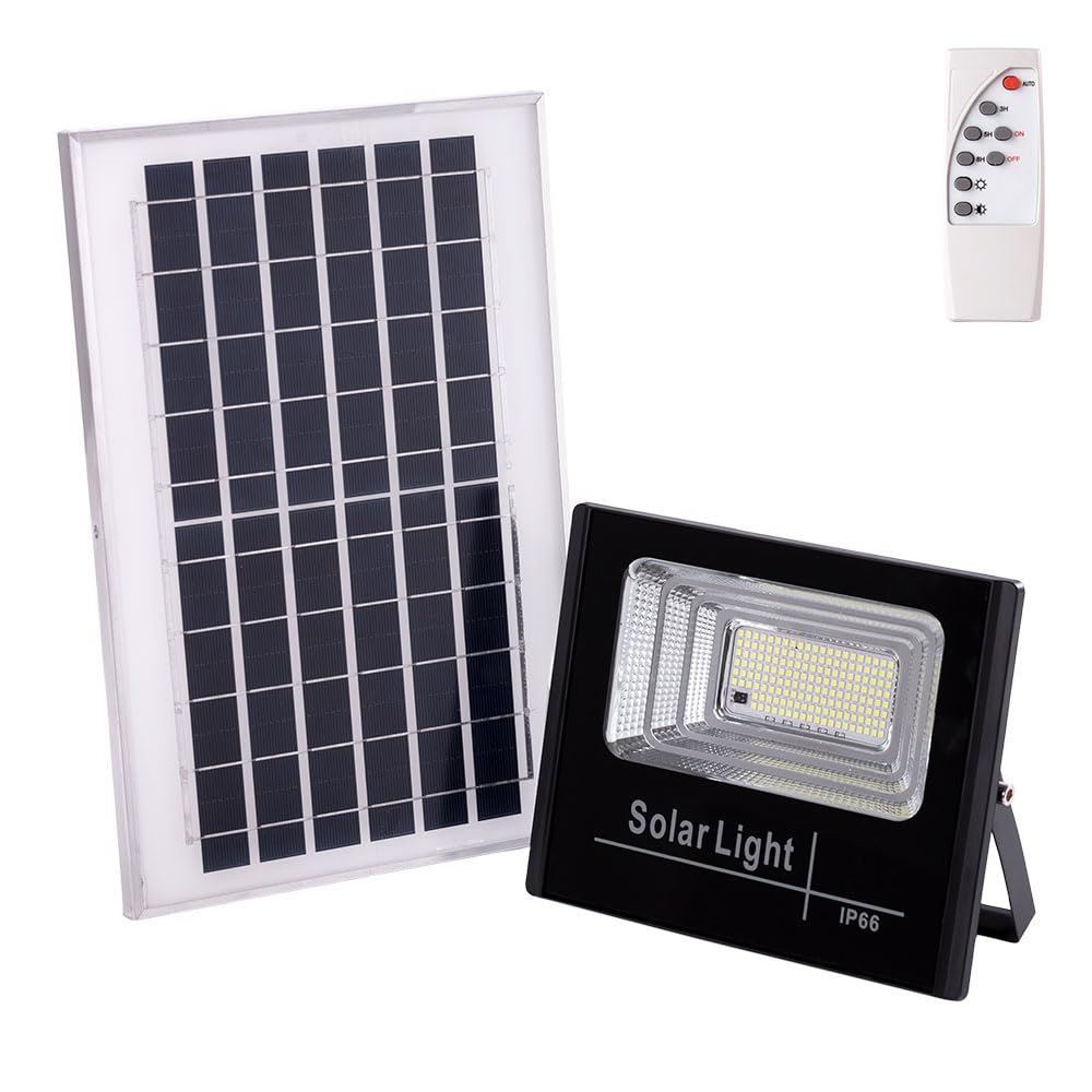 Proyector LED Solar 65W 6500K Panel: 6V/8W Batería: 3,2V/5000MaH Control Remoto [HO-SOLARFL-65W-01] | Greenice