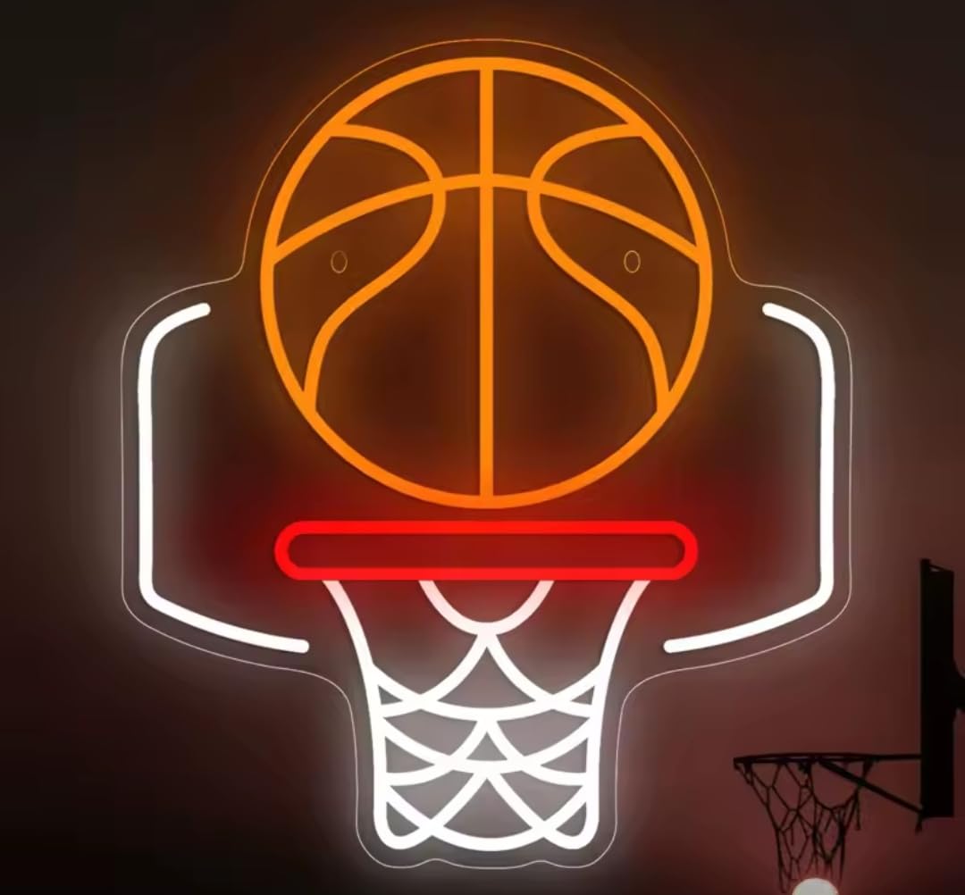 Lámpara LED de Neón de Baloncesto, 40 x 35 cm, Decoración de Pared, Iluminación