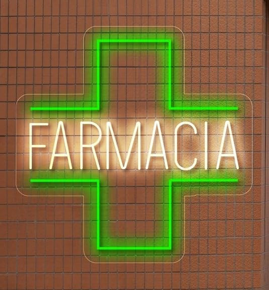 Letrero LED de Farmacia, Cruz Verde Luminosa, 2 Colores, Señalización Comercial