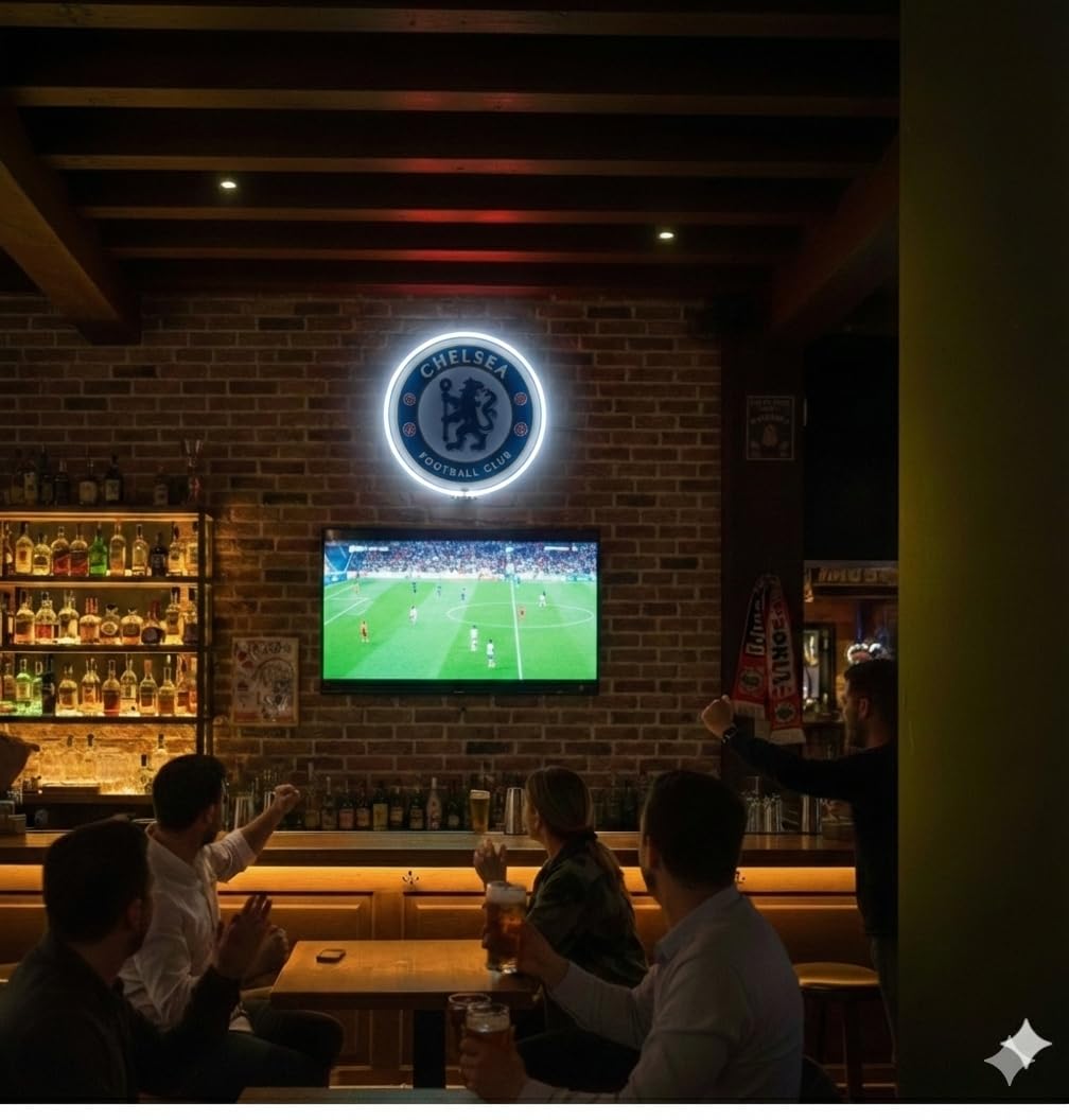 SOLOLED Letrero de Neón LED Escudo futbol Chelsea champions Ligue de Pared, Luz Colgante vinilo, metacrilato neón led 40x30cm aproximadamente 12 v