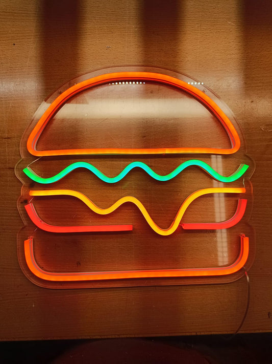 Letrero neón led hamburguesa para colgar en pared
