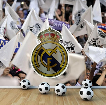 Carrel escudo Real Madrid liga Fútbol Emblema Deportivo, Azul y Dorado neón led vinilo y metacrilato medidas 40x30cm con alimentación 12v