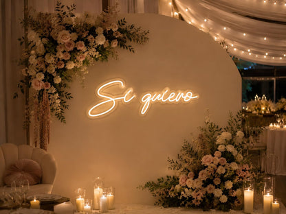 SOLOLED Letrero Luminoso LED Neón "Si Quiero" – Blanco Cálido, 70 x 30 cm, Base de Metacrilato, Regulable con Mando a Distancia, Ideal para Bodas y Eventos, Incluye Kit de Instalación