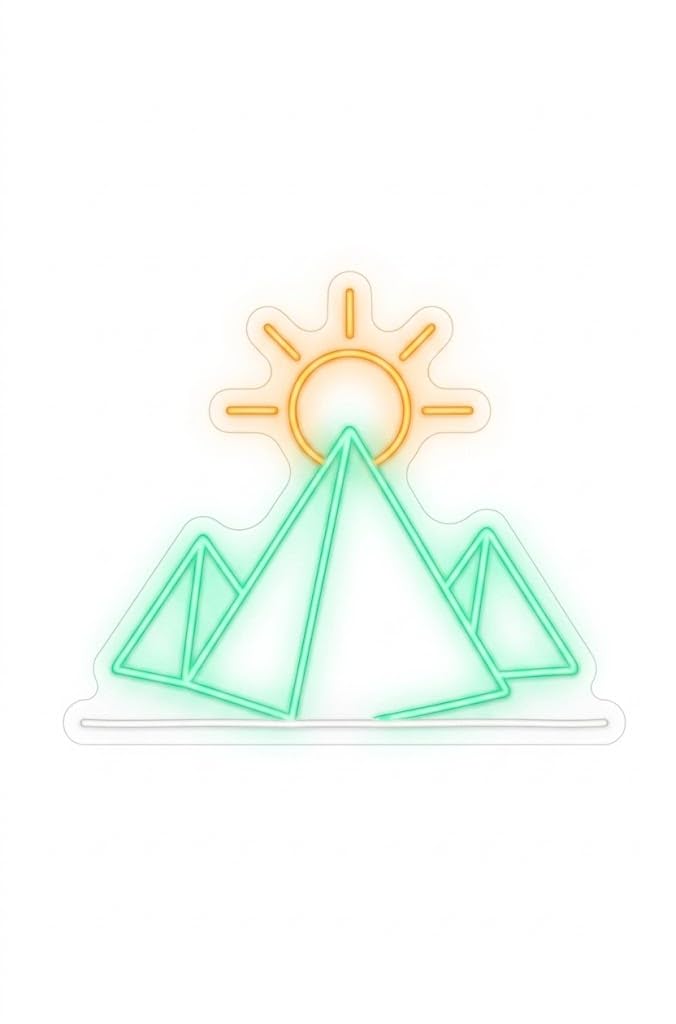 Letrero Neón de Paisaje de piramides y Sol, Luz neón LED, Multicolor, Decoración de Pared con base metacrilato transparente, cadena, cable de 1.5 m y alimentación 12 v medidas 42x38 cm.CUADRO
