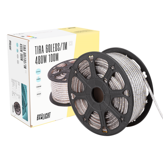 Tira de 60 LEDs/M 480W 24.000Lm 3000ºK SMD3528 220VAC IP65 x100M 40.000H  [BX3-2203528-60100MWW]