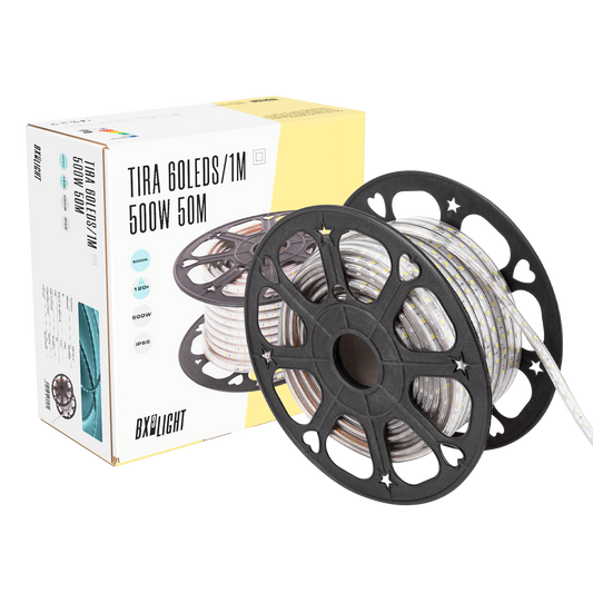Tira de 60 LEDs/M 500W 42.000Lm 6000ºK SMD5050 220VAC IP65 x50M 40.000H  [BX3-220-60-50M-CW]
