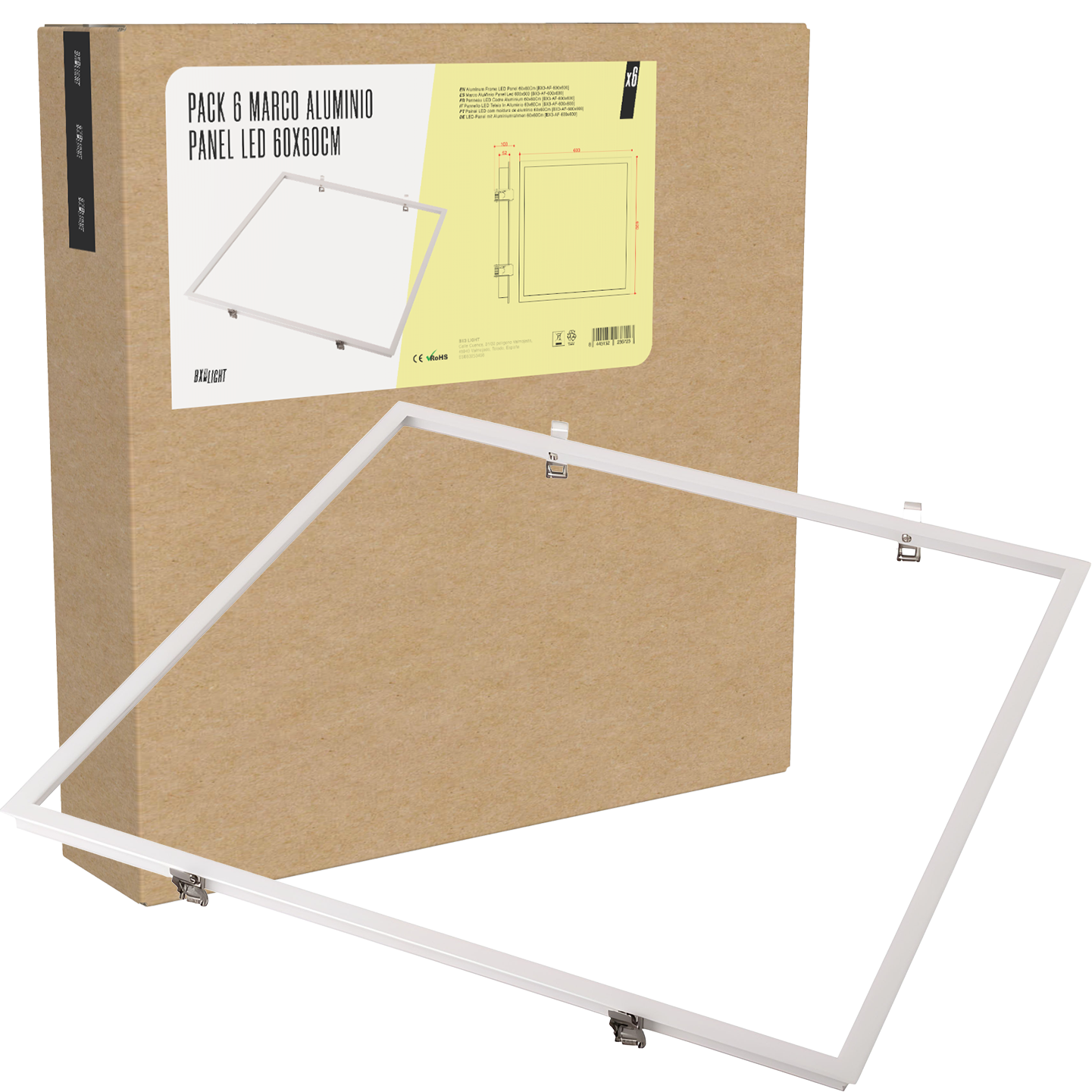 Pack 6 Marco AluMinio Panel Led 600x600 [BX3-AF-600x600]