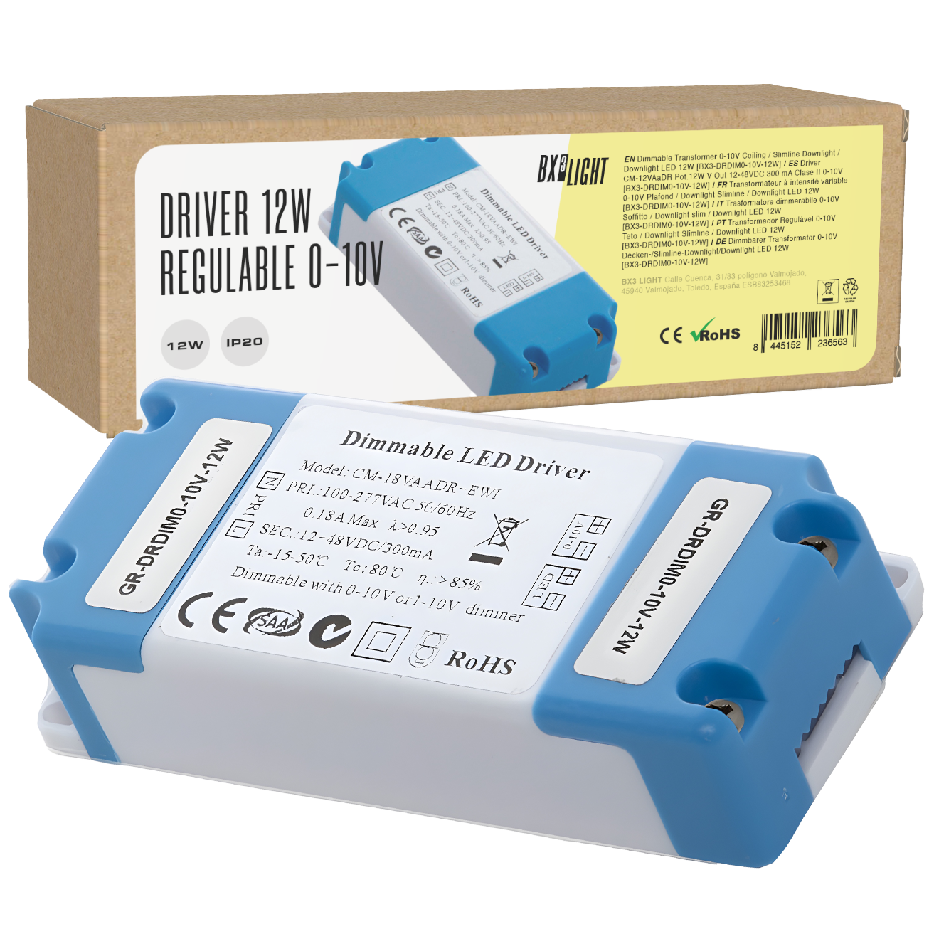 Driver CM-12VAaDR Pot.12W V Out 12-48VDC 300 mA Clase II 0-10V [BX3-DRDIM0-10V-12W]