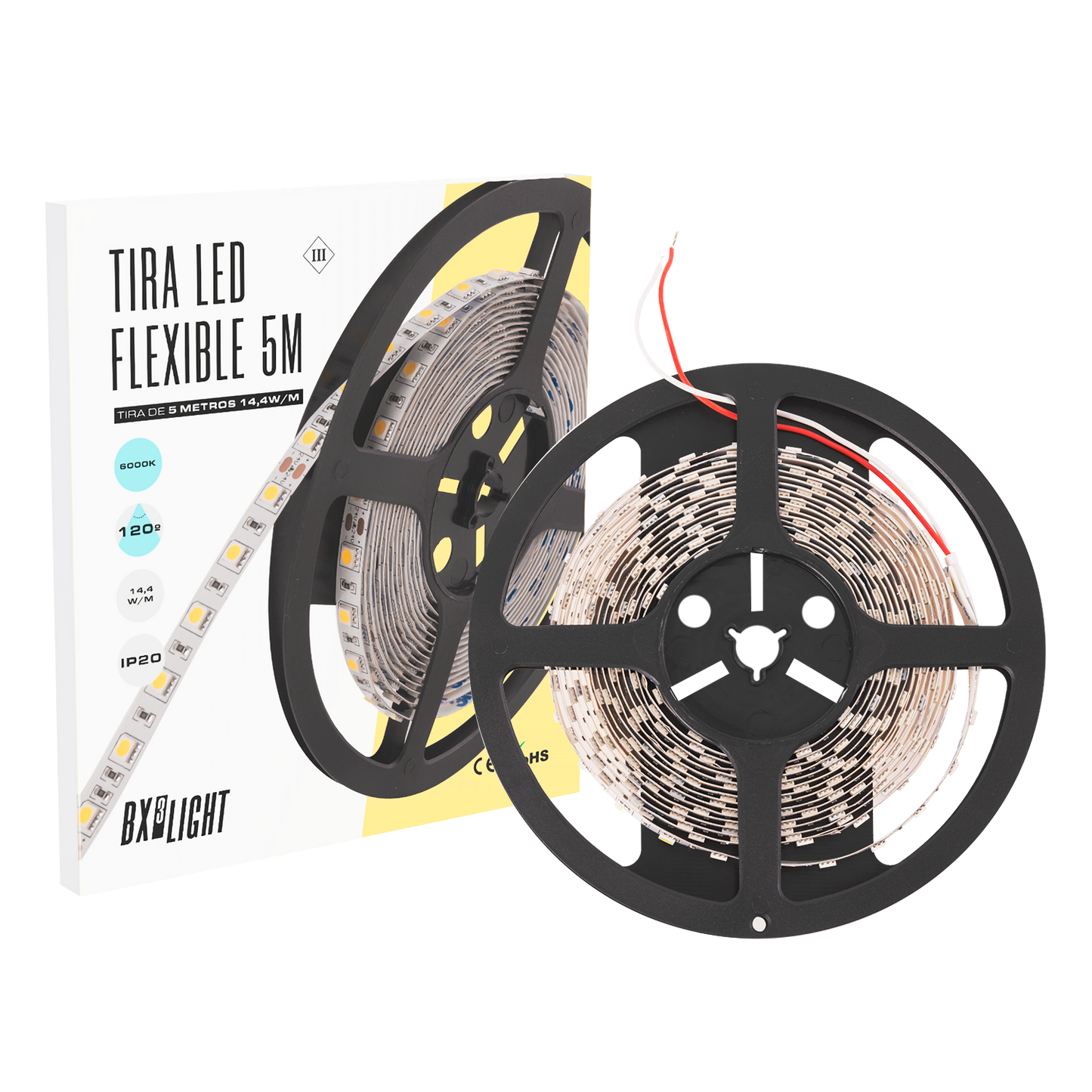 Tira LED 300 x SMD5050 14,4W/M 24VDC IP20 5M x 5M-Blanco Cálido  [BX3-R5031072W2-WW]