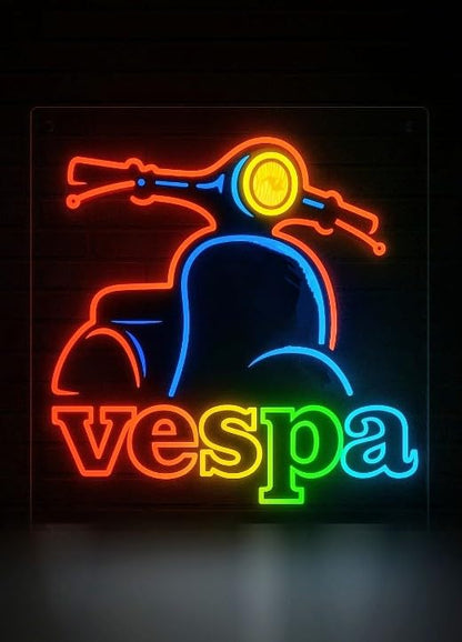 Letrero LED de Neón Vespa, Diseño Retro de Scooter, Multicolor, Luz Decorativa para Pared