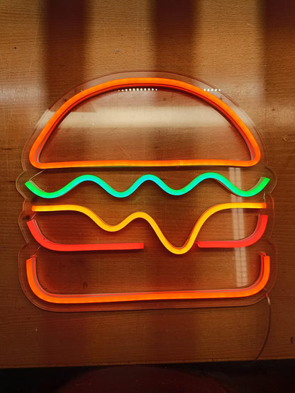 Letrero neón led hamburguesa para colgar en pared
