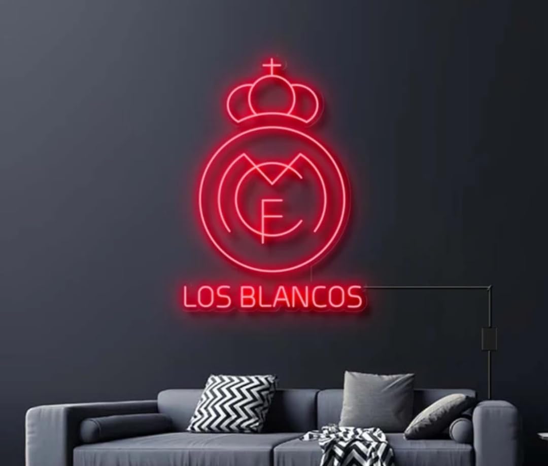 Letrero LED Neón Personalizado (Nombre no incluido) escudo, Iluminación Interior, Diseño escudo R.Madrid.