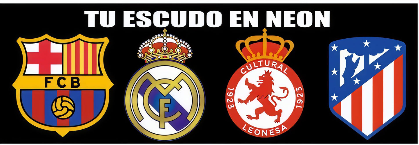Escudo Decorativo Atlético de Madrid, Emblema del Club con Estrellas, Diseño Oficial medidas 28x35cm neon led metacrilato y vinilo liga de futbol