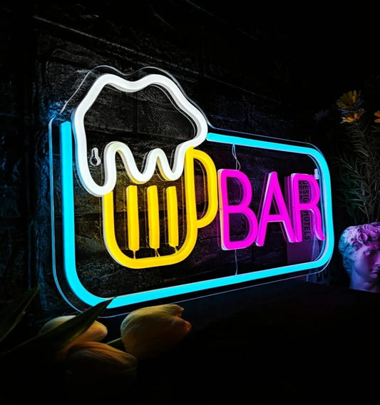 Letrero LED Neón de Bar, Diseño de Cerveza Multicolor, Decoración para Pared de Ladrillo