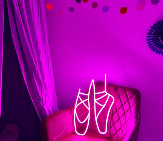 Luz LED Neón Decorativa, Diseño de Zapatillas de Ballet, Iluminación Rosa