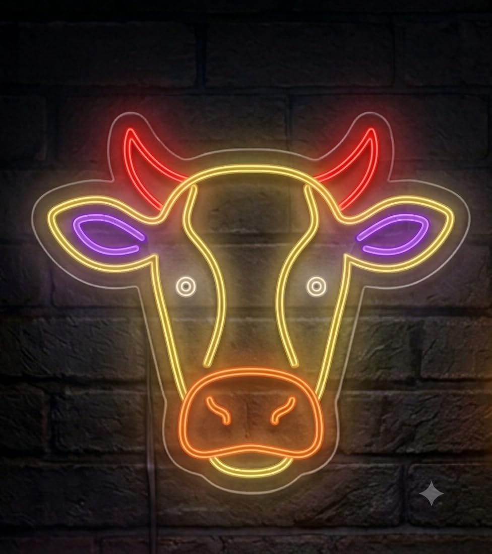 SOLOLED letrero Neon led Personalizado vaca Medida aproximadamente 40 cm - cartel luminoso decoracion pared,habitacion,Fiestas,Escaparate, negocio, bar,-base metacrilato transparente