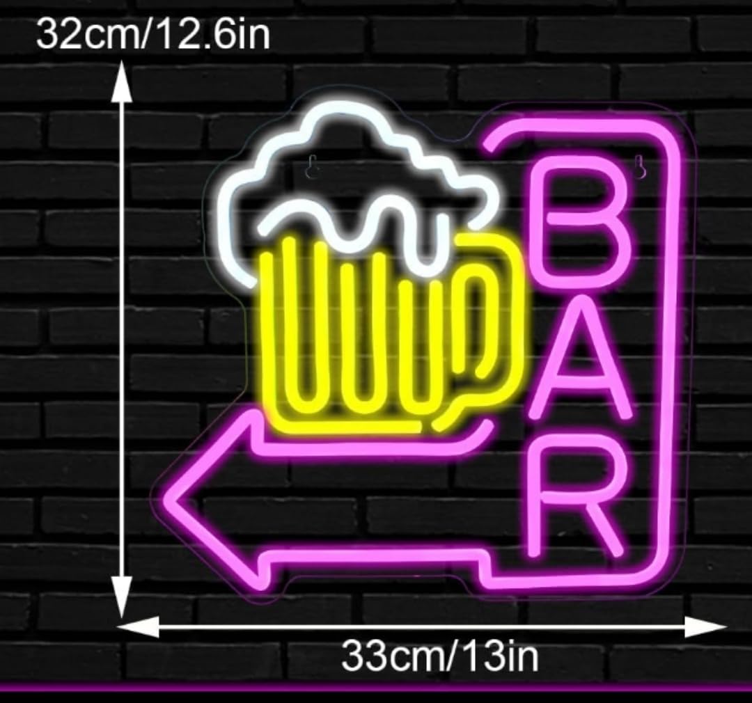 Cerveza Neon Led Luz de Neón para la Pared Bar Pub Restaurante Tienda, Material Acrílico y Silicona,60X50 CM ALIMENTACION 12 V