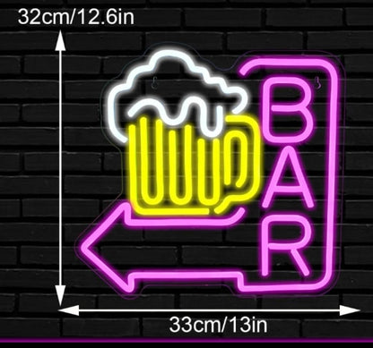 Cerveza Neon Led Luz de Neón para la Pared Bar Pub Restaurante Tienda, Material Acrílico y Silicona,60X50 CM ALIMENTACION 12 V