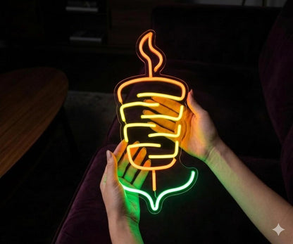 Letrero Neón kebab, Luz Neón LED, Bicolor (Rojo y Verde), Decoración de Pared con Base Metacrilato Transparente, Cadena, Cable de 1.5 m y Alimentación 12 v, Medidas Aproximadamente 45x35 cm