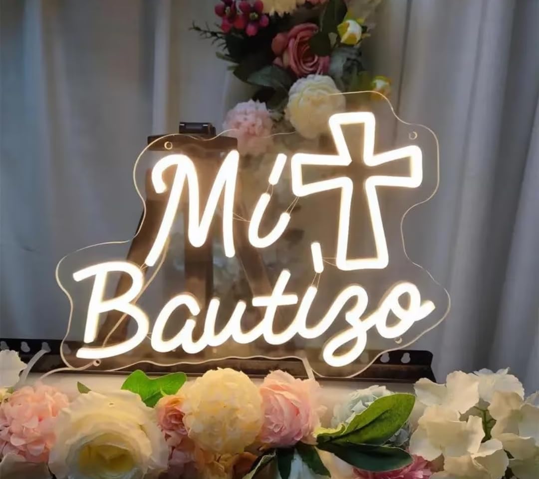 Letrero de Neón LED 'mi bautizo, Cartel Luminoso Decorativo 50 cm aproximadamente ALIMENTADOR 12 V
