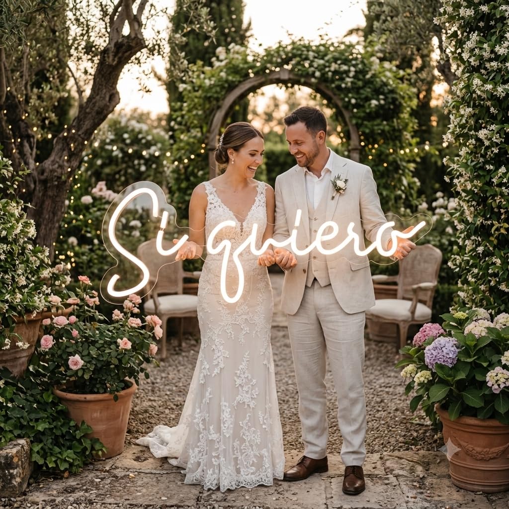 soloLED Letrero si quiero boda ceremonia Luminoso LED Escaparate, Decoración de Pared en Metacrilato, Luz Brillante, aproximadamente100x35cm alimentación 12v