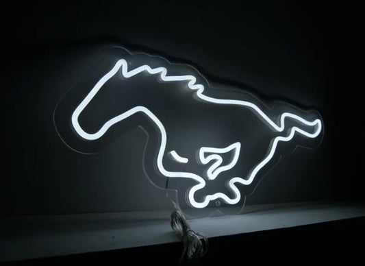 Cartel LED de Neón Personalizado con Diseño de Caballo, Iluminación Decorativa, Color Blanco