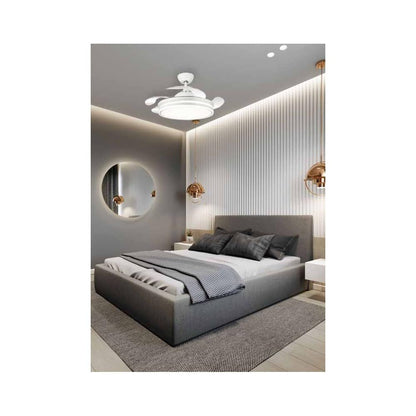 FABRILAMP - Ventilador de Techo con Luz LED 59W | Motor DC Modelo BAYOMO | 4 Aspas Retráctiles | 3 Tonalidades | 6 Velocidades | Control Remoto | Temporizador | Silencioso, Blanco, Mediano