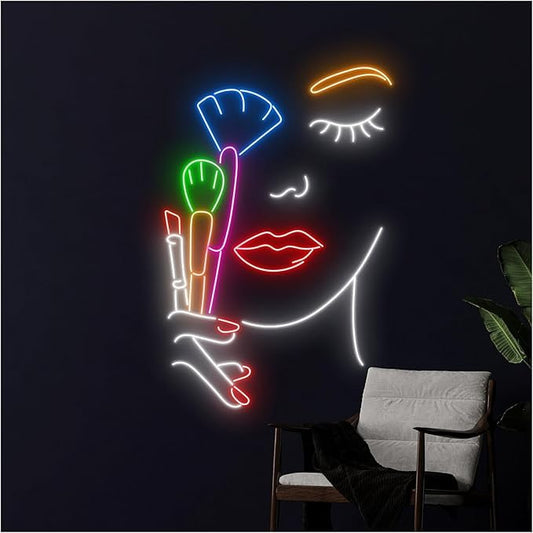 Lámpara de señalización Letrero De Neón Para Maquillador, Cosméticos, Productos Belleza, Luz LED, Escaparate, Entrada Comercial, 63cm alimentador 12v