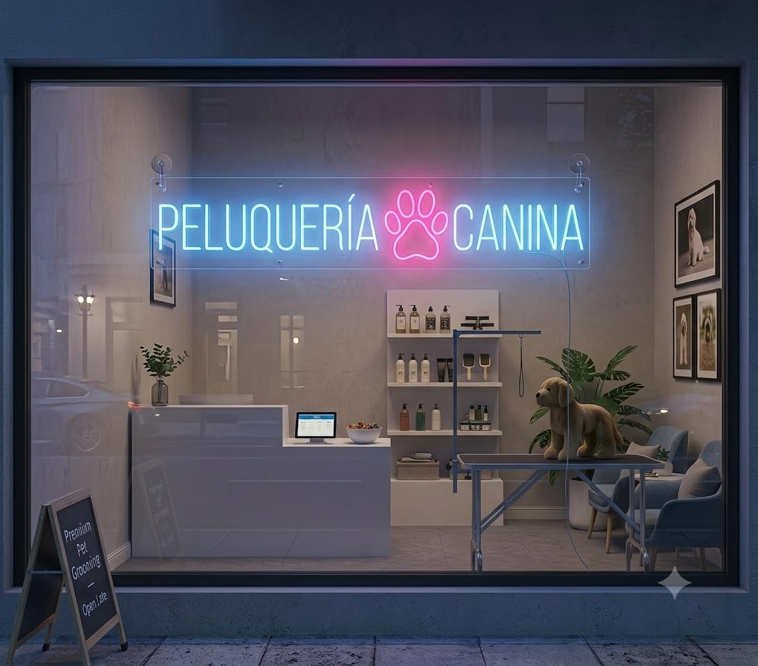 soloLED Letrero peluquería canina Cartel Luminoso LED Escaparate, Decoración de Pared en Metacrilato, Luz Brillante, aproximadamente 60cm alimentación 12v