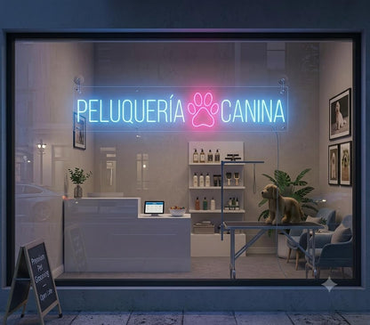soloLED Letrero peluquería canina Cartel Luminoso LED Escaparate, Decoración de Pared en Metacrilato, Luz Brillante, aproximadamente 60cm alimentación 12v