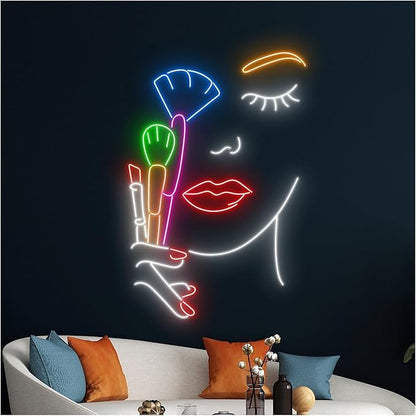 Lámpara de señalización Letrero De Neón Para Maquillador, Cosméticos, Productos Belleza, Luz LED, Escaparate, Entrada Comercial, 63cm alimentador 12v