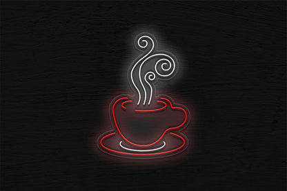 Letrero LED Decorativo de Café, Luz de Neón Verde y Blanco, Diseño de Taza Humeante, Estilo Moderno