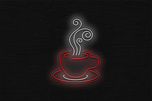 Letrero LED Decorativo de Café, Luz de Neón Verde y Blanco, Diseño de Taza Humeante, Estilo Moderno