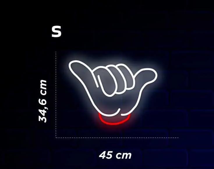 Cartel LED Neón Mano Pura Vida, 45 x 34,6 cm, Luz Blanca y Roja