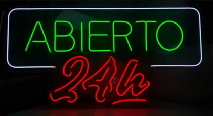 Letrero de Neón Abierto 24h, Señalización Luminosa LED, Verde y Rojo