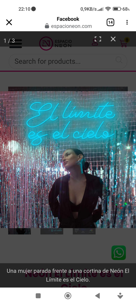 Letrero de Neón LED Azul para Pared, Texto Decorativo 'El límite es el cielo', Iluminación Artística